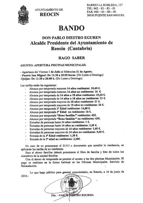 BANDO APERTURA PISCINAS MUNICIPALES2016