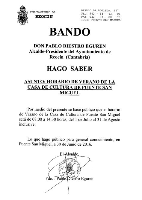 bando horario de verano de la casa de cultura de puente san miguel 2016