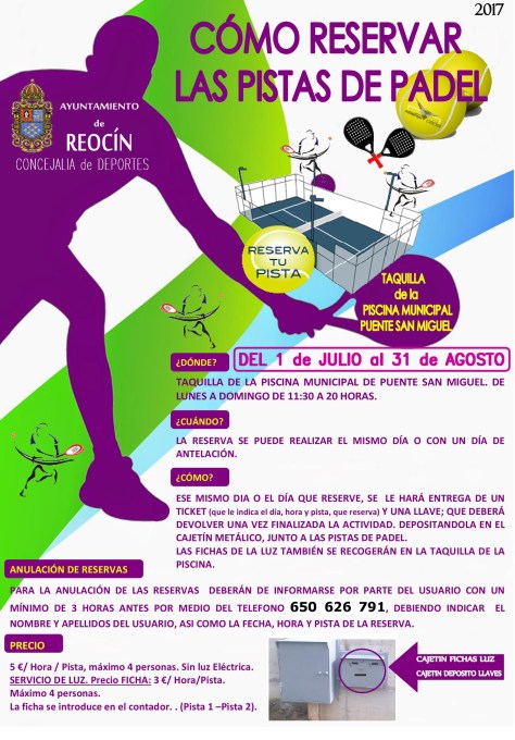 CARTEL RESERVA PISTAS DE PADEL DEL1JULIOAL31DEAGOSTO