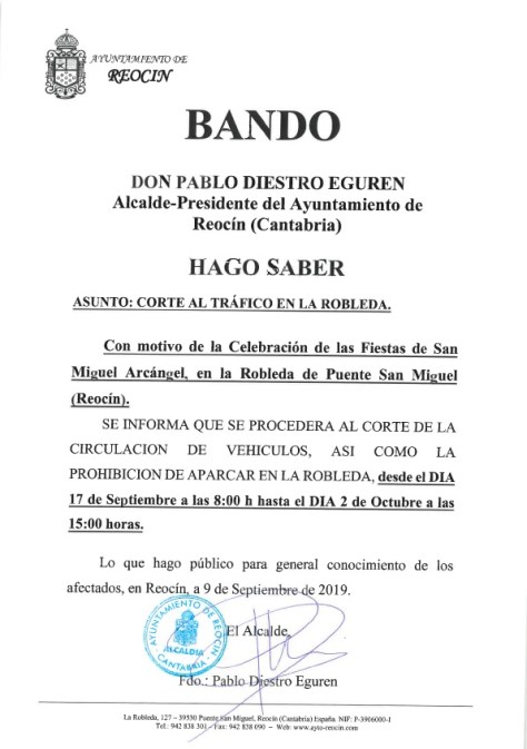 bando corte trafico - fiestas de puente san miguel