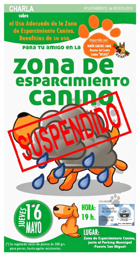 suspendido charla zona esparcimiento canino 16 mayo