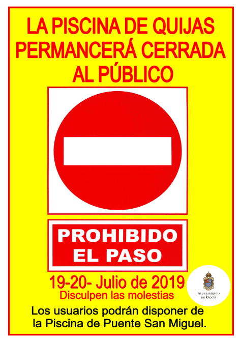 cartel piscina quijas cerrada
