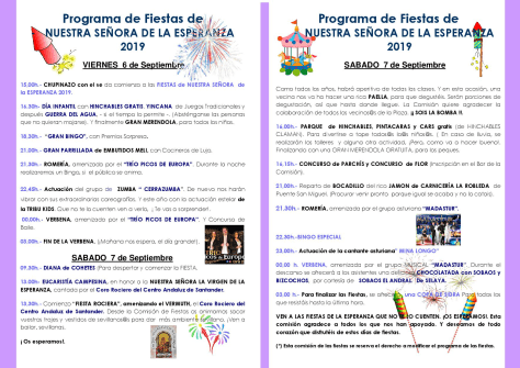 folleto virgen de la esperanza 20192