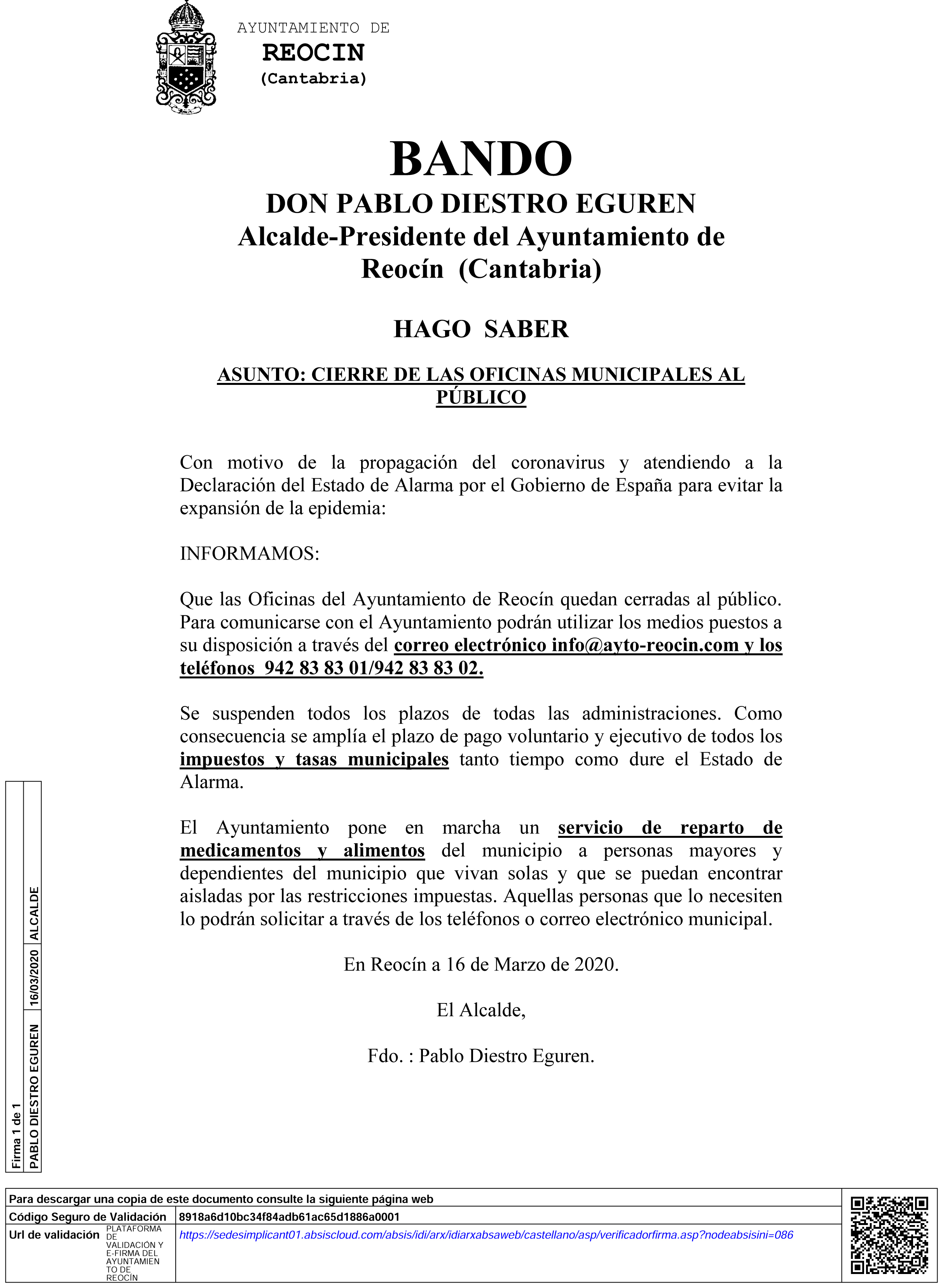bando Cierre oficinas