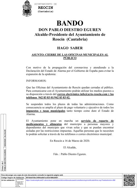 bando Cierre oficinas