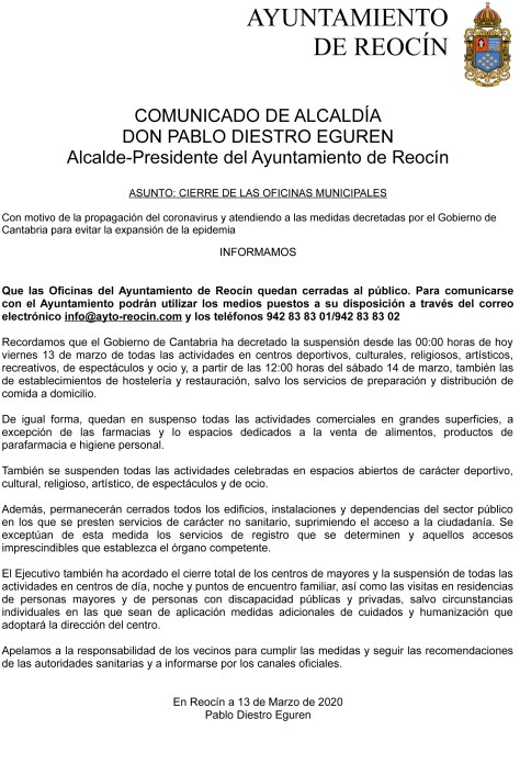 Comunicado Coronavirus