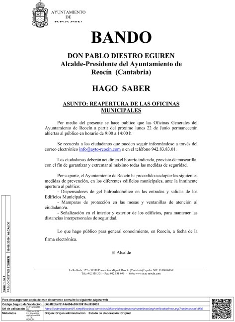 Bando Reapertura Oficinas